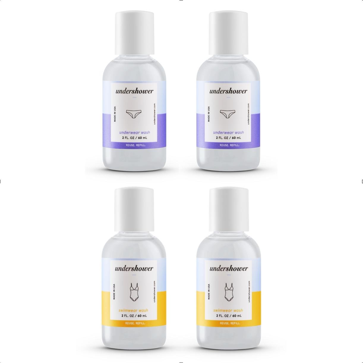 Underwear & Swimwear Detergent Bundle. Travel Size. 2 fl oz each. Pack of 4