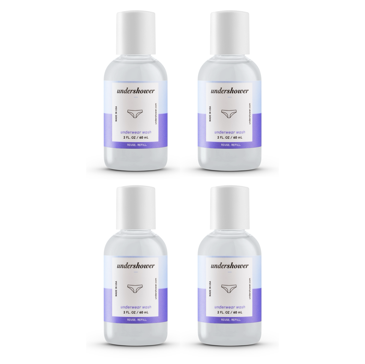Underwear Detergent Bundle. Travel Size. 2 fl oz each. Pack of 4.
